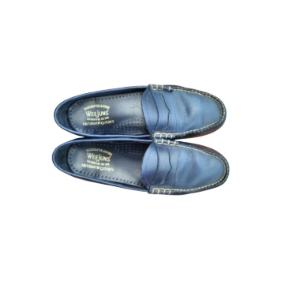 Bass Weejuns Navy Blue Leather Slip On Boat Penny Loafer Casual Shoe Men 10 GH